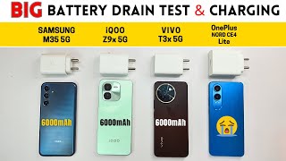 5G BATTERY Drain amp Charging Test 🔋 SAMSUNG M35 5G vs iQOO Z9 vs VIVO T3x vs OnePlus Nord CE 4 Lite [upl. by Arayk678]