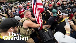 Farright groups and counterprotesters take to the streets in Portland [upl. by Linus]