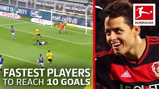 Top 10 Fastest Players to Score 10 Goals  Alcacer Chicharito Haaland amp More [upl. by Hesther834]