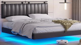 How to Install  Sikaic Floating Bed Frame With LED Lights And Wall Mounted Headboard Black [upl. by Shuping]