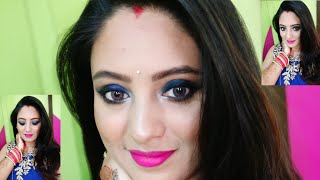 Indian festival makeup look  teej special makeup tutorial  blue amp black eyes [upl. by Winfield]