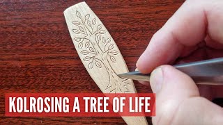 Kolrosing a Tree of Life Decorating a Wooden Spoon With a Knife Traditional Woodworking [upl. by Klusek982]