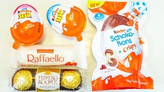 Kinder Joy Ferrero Raffaello Ferrero Rocher Kinder Schoko Bons Crispy [upl. by Airottiv]