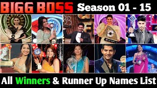 Bigg Boss Season 01 to Season 15 All Winners List  All Runner Up Names List [upl. by Nnylsaj]