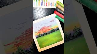 Serene Sunset Grassland with Oil Pastels oilpastel art painting drawing [upl. by Chenee]