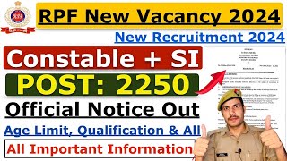 RPF New Vacancy 2024  RPF SI New Vacancy 2024  RPF Constable Vacancy 2024  Notification Apply [upl. by Tiphane868]