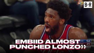 Joel Embiid Gets Hit With A Tech After ALMOST Hitting Lonzo Ball [upl. by Gerius]