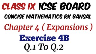 Exercise 4B Q1 to Q2 Class 9 Maths ICSE Board Concise Mathematics [upl. by Norek26]