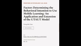 Factors Determining the Behavioral Intention to Use Mobile Learning An Application a  RTCLTV [upl. by Lise]