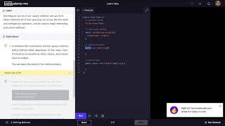 Learn Java  32 OOP Java Methods  Codecademy Walkthrough [upl. by Eylloh]