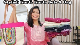 Stylish Kurti Solid Kurta Sets amp Bag Haul l Dream Simple [upl. by Daffodil]