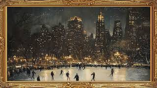 Ice Skating Frame TV Art City Painting Screensaver Framed 4K HD Wallpaper Winter Night Slideshow [upl. by Merola]