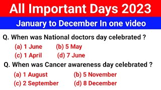 January to December 2023 Important days  Important days MCQ for all competitive exam [upl. by Longwood]