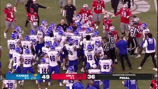 Scuffle breaks out in Kansas vs UNLV as Rebels player tries to tackle on a kneel [upl. by Inail488]