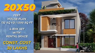 20x50  4BHK amp Rental House Plan  133 sq Yard  1200 sqft  20’x50’ House Plan  MARC Architect [upl. by Bernat]