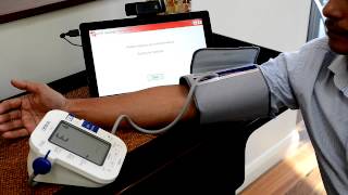 Telehealth tutorial How to use your Omron blood pressure monitor [upl. by Hayarahs]