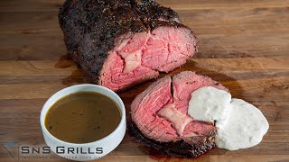 How To Cook a PERFECT Smoked PRIME RIB with Au Jus and Horseradish Cream on an SnS Grill [upl. by Einwat]