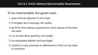 Sales Law  Implied Warranty of Merchantability  Lesson 19 of 26 [upl. by Ark]