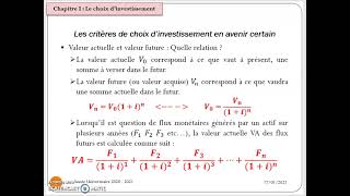 Les critères de choix dinvestissement en avenir certain Partie 07 [upl. by Akcinehs]