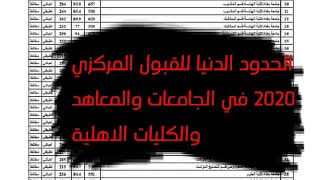 الحدود الدنيا للقبول المركزي 2020 في الجامعات والمعاهد والكليات الاهلية [upl. by Cohla936]