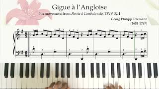 Grade 2 Piano Gigue à l’Angloise 5th movement from Partia à Cembalo solo TWV 321 by Telemann [upl. by Scarlett]