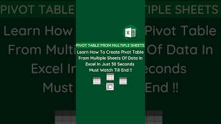 Pivot Table From Multiple Sheets Of Data In Excel 🔥 Excel Tips  excel pivottable shorts [upl. by Ednargel193]