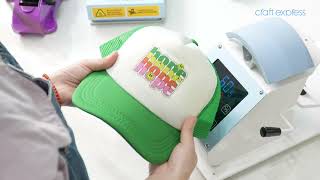 🧢How to make sublimation transfer designs onto trucker hat baseball caps by 3in1 combo heat press [upl. by Adnolehs]