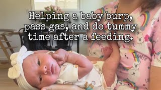 Newborn care helping baby burp pass gas and do tummy time after a feeding [upl. by Atilemrac]