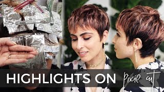 How to do Highlights on a Short Pixie Haircut easy technique with BONUS Rose Gold color formula [upl. by Agnimod]