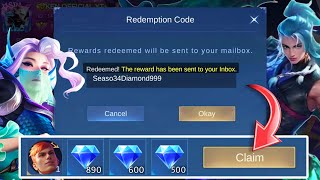 CLAIM FREE DIAMONDS REDEEM CODES FOR SEASON 34 TO BUY YOUR FAVORITE SKINS  NEW MLBB CODES TRENDS [upl. by Arotak]