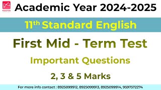 11th Std English  First MidTerm Test 2024  Important Questions  Units  1and 2 [upl. by Ahcrop921]