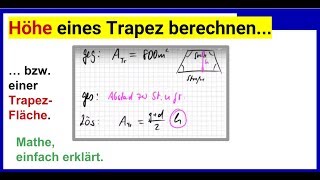 Höhe einer TrapezFläche berechnen Aufgabe mit Lösung Textaufgaben einfach lösen Teil32 [upl. by Hobard]