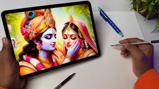 Radha Krishna playing Holi Drawing Radha Krishna Drawing Outline Tutorial 😍 [upl. by Rebmeced987]