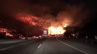 RAW VIDEO Skirball Fire stuns I405 drivers in LA [upl. by Irahk355]