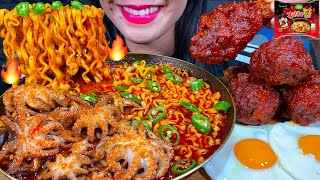 ASMR SPICY SEAFOOD NOODLES SOUP SPICY FRIED CHICKEN EGGS MUKBANG MASSIVE Eating Sounds [upl. by Wicks]