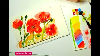 painting watercolor flowers for beginners poppies [upl. by Atteiluj]