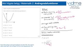 Mot högsta betyg i Matematik 2 ANDRAGRADSFUKTIONER upg 1 [upl. by Enaamuj]