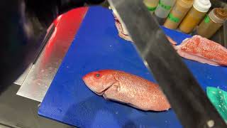 SanMai Oroshi Kin Medai  Red Snapper filleting  Sushibar  POV [upl. by Kitrak]