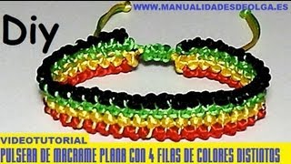 COMO HACER UNA PULSERA DE CUATRO LINEAS PARALELAS DE 4 COLORES DE MACRAME TUTORIAL DIY [upl. by Edahc]