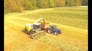 Drone Ensilage dherbe Claas 840 Jaguar  Boudineuse Budissa Bag  Claas  Renault  Valmet  2018 [upl. by Ardnad]