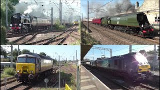 Trains at Carnforth 310824 Inc 34046 and 34067 [upl. by Elleirbag153]