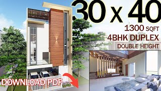 30 x 40 Duplex North facing House design 3D walkthrough amp interior  4 BHK 1300 sqft [upl. by Farver]