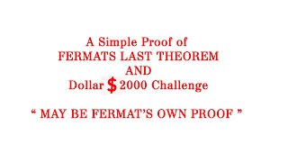 A simple proof of FERMATS LAST THEOREM [upl. by Laspisa]