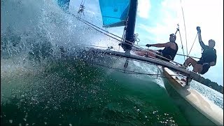 Hobie Cat 16 high speed small lake sailing 09232019 [upl. by Kynthia]