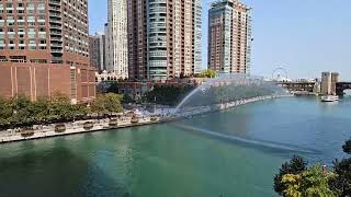 Chicago River and the Centennial Fountain along the Riverwalk [upl. by Penny]