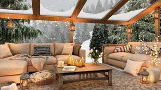 Winter Day in Cozy Terrace Ambience with 8 hours Relaxing Falling Snow Sounds for Sleep or Study [upl. by Olbap420]