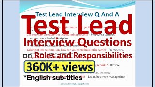 Test Lead Interview Questions And AnswersTest Lead Roles And ResponsibilitiesTest LeadInterview [upl. by Yeldarb]