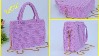 I love it This is such a precious amp Easy t shirt yarn crochet handbag tutorial [upl. by Eilahtan817]