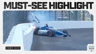 Linus Lundqvist goes around makes hard contact with wall in Indy 500 practice  INDYCAR [upl. by Nahtaoj]