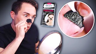 Mens First Time Using Biore Blackhead Remover Charcoal Nose Strips [upl. by Xenos]